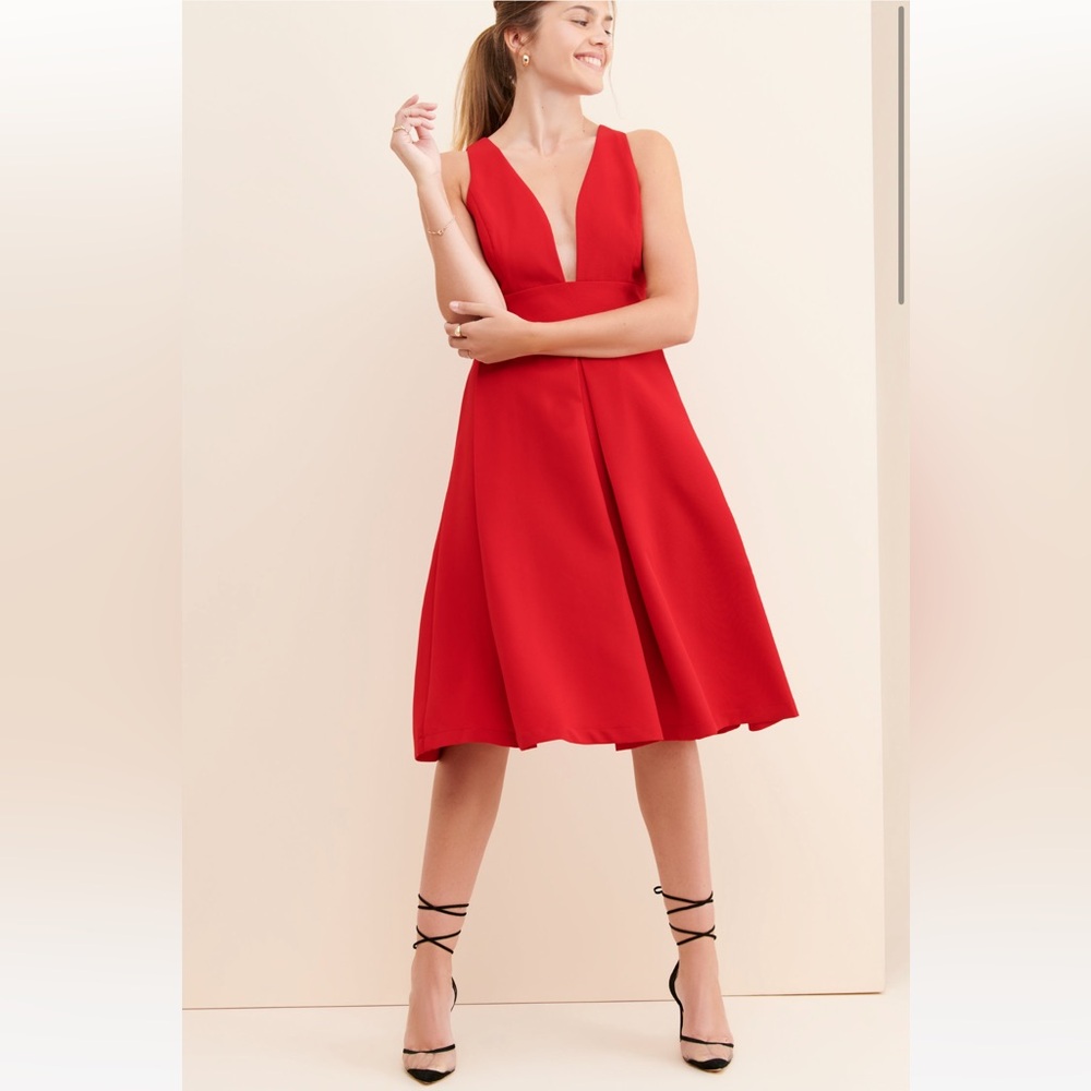 Anthropologie Nuuly Harlyn Red Lip Dress Midi